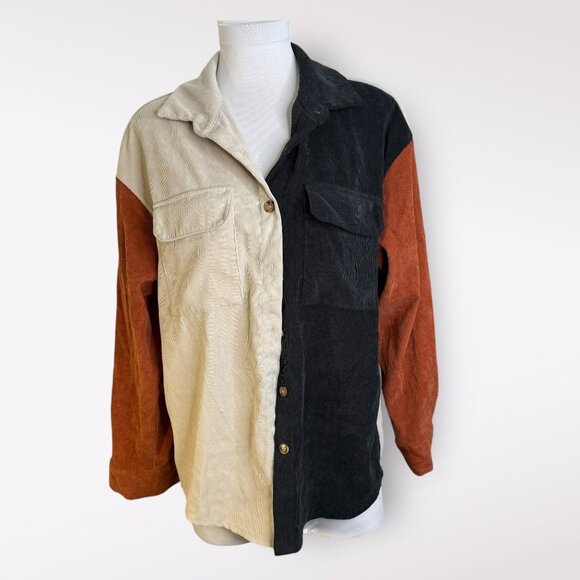 SHEIN Colorblock Corduroy Button Down Shirt M - Picture 1 of 4